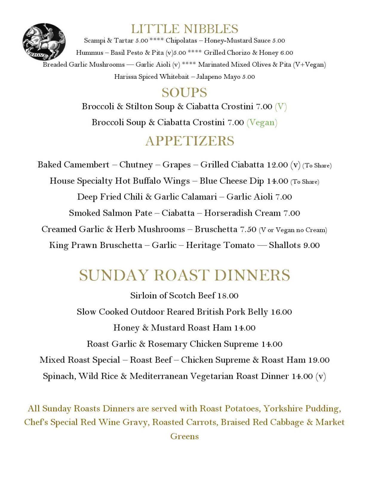 Sunday Menu - The White Horse