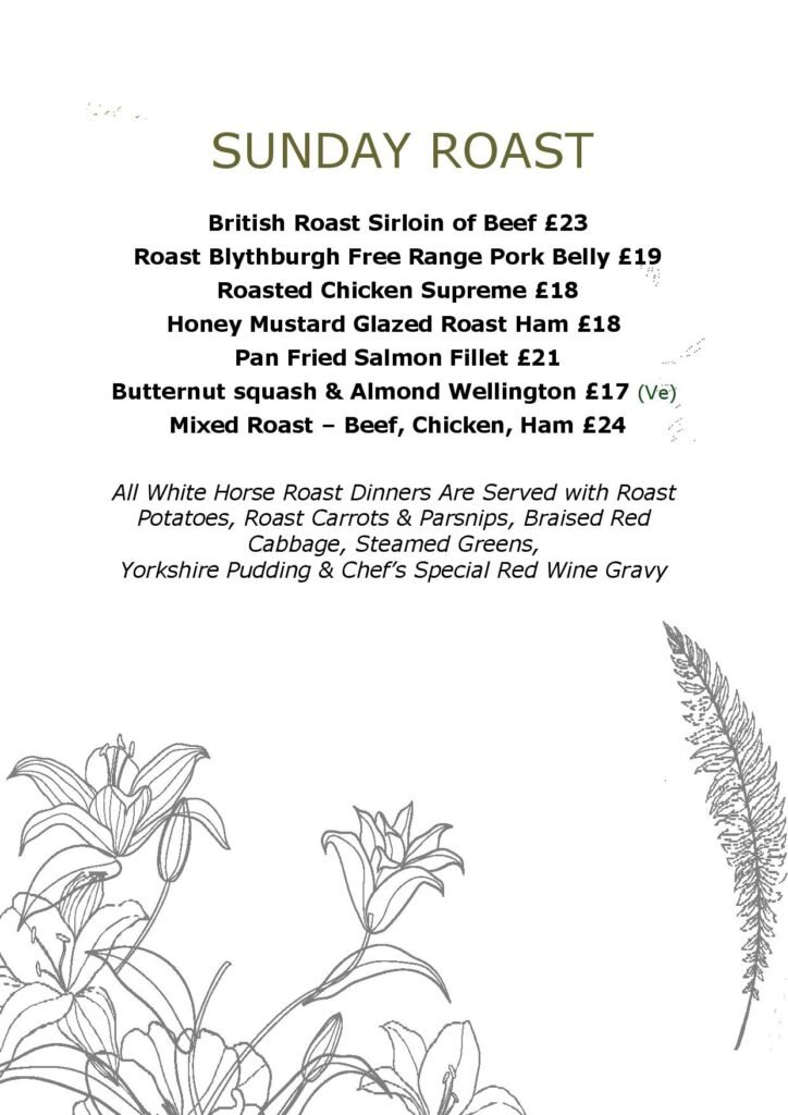 Sunday Roast Menu at the White Horse in Burnham Green, near Tewin, Datchworth and Welwyn
