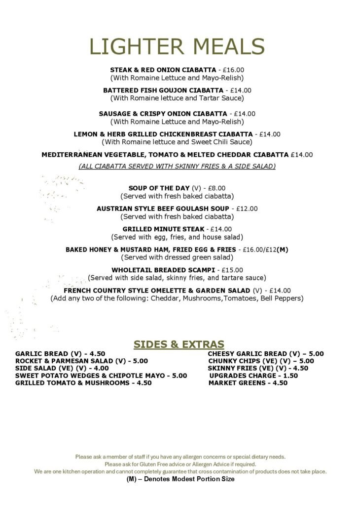 Lunch Menu, Sandwich Menu, Lite Light Bites at the White Horse Pub and Kitchen in Burnham Green, near , Welwyn, Tewin, Knebworth